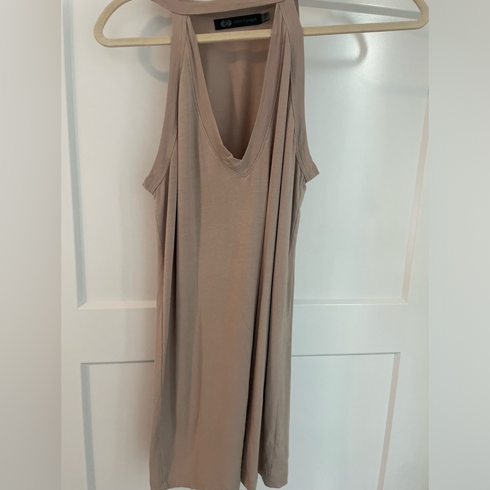 John Eshaya, tank top, with choker neck, beige, size small